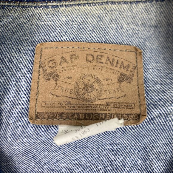 Vintage Gap Denim Jacket Mens Large Blue Trucker Button Front Pockets Washed 90s - Picture 11 of 12